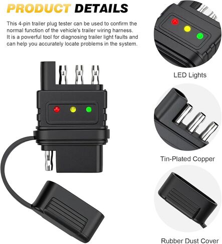 4-Way Flat Trailer Wiring Tester - 4 Pin Male & Female Trailer Light Tester with Bright Indicators, Continuity Test & Double End Design, Trouble Shooter for Turn Signal & Tail Lights in Kuwait