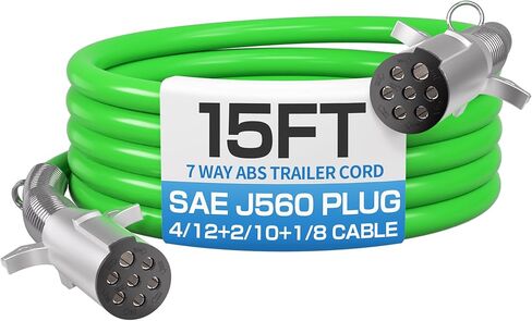 Deluwire 12 FT 7 Way Straight Trailer Cord ABS Electrical Power Cable, SAE J560 Plug Heavy Duty Cable Power Wire for Semi Trailers Trucks Tractors, Resistant to -85°F Cold in Kuwait