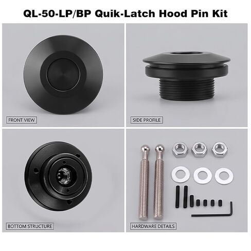 QL-50-LP/BP (2.44") Wide Top Release Hood Pins Push Button Latch Lock Clip Kit 2 Pack Black in Kuwait