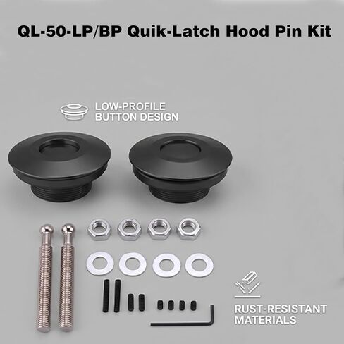 QL-50-LP/BP (2.44") Wide Top Release Hood Pins Push Button Latch Lock Clip Kit 2 Pack Black in Kuwait