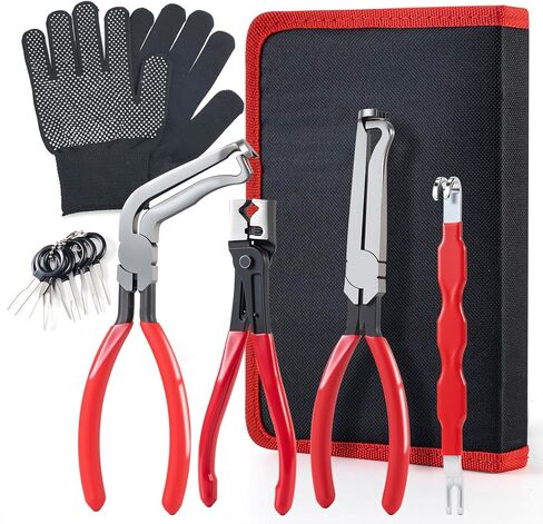 SKOCHE 7 Piece Electrical Disconnect Pliers with Terminal Pin Removal Tool Kit, Black Gloves, Automotive Electrical Plug Connector Disconnect Tool for Cars, Connector Separator and Hose Clamp Pliers in Kuwait