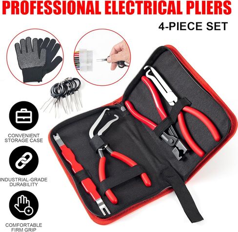 SKOCHE 7 Piece Electrical Disconnect Pliers with Terminal Pin Removal Tool Kit, Black Gloves, Automotive Electrical Plug Connector Disconnect Tool for Cars, Connector Separator and Hose Clamp Pliers in Kuwait