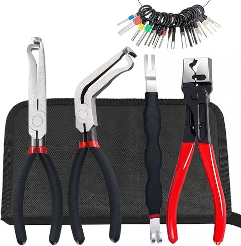 5PCS Automotive Electrical Disconnect Pliers with Connector Removal Tool & Hose Clamp Pliers & Trim Clip Remover, Universal Car Repair Tools Kit with Storage Case & Gloves in Kuwait