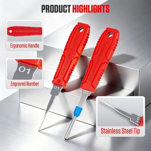 Terminal Removal Tool Kit 41pcs Depinning Tool Kit Automotive Electrical Pin Removal Tool, Stainless Steel Deutsch Connector Pin Extractor Tool Set, Universal Car Motorcycle Terminal Extractor, Red in Kuwait