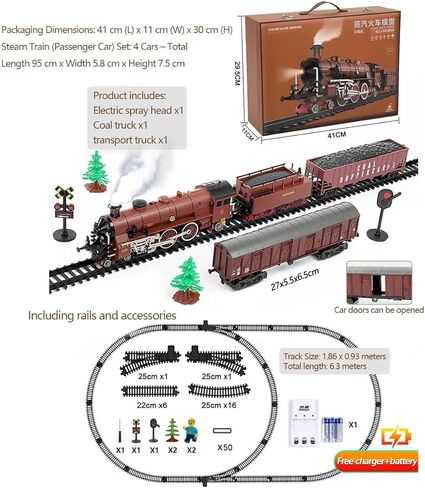 Electric Train Set, Remote Control Locomotive Complete Toy Railway with Carriage and Long Track, for Adults in Kuwait