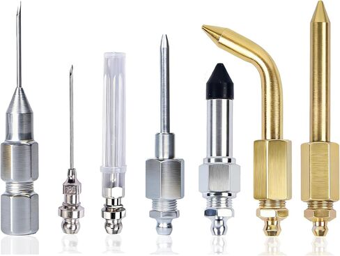 7PCS Grease Gun Needle Tip Kit, Grease Injector Needle Grease Gun Adapter Set for Bearings, U-Joints Tight Spaces, Straight & Elbow Nozzle Accessories for Grease Guns in Kuwait