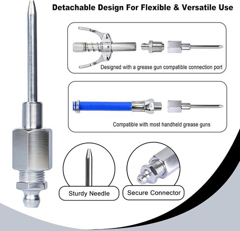 7PCS Grease Gun Needle Tip Kit, Grease Injector Needle Grease Gun Adapter Set for Bearings, U-Joints Tight Spaces, Straight & Elbow Nozzle Accessories for Grease Guns in Kuwait