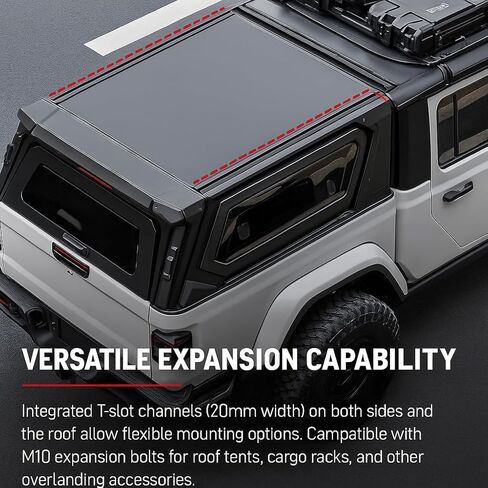 مظلة سرير شاحنة من الألومنيوم متوافقة مع Jeep Gladiator JT 2020-2026، غطاء علوي صلب مع وصول جانبي وخلفي قابل للقفل، غطاء تخييم بري، غطاء سرير شاحنة أسود in Kuwait