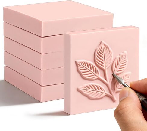 6 Pack 2"x2" Pale Pink Rubber Stamp Carving Blocks - Soft Linoleum Material for DIY Craft Projects & Handmade Stamps in Saudi Arabia
