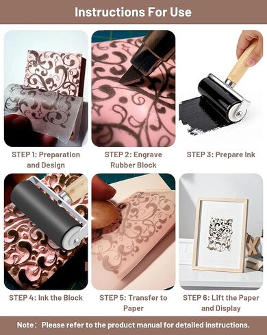 Linocut Tools Kit, Block Printing Kit, Stamp Carving Kit with 5 Soft Rubber Linoleum Blocks 4" x 6", Lino Cutting Tools, Brayer, 20 Transfer Papers, Carving Knife with 6 Blades in Kuwait