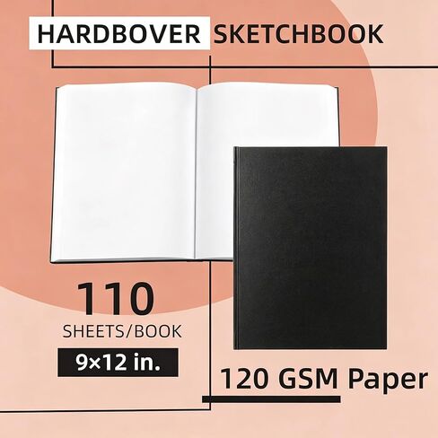 Hardcover Large Size 9" x 12" Sketch Pads for Drawing, 110 Sheets, 80lb/120GSM Marker Sketchbook - Acid Free Paper, Durable Binding, Bleedproof, Professional Hardbound Sketchbook (Pack of 1) in Kuwait