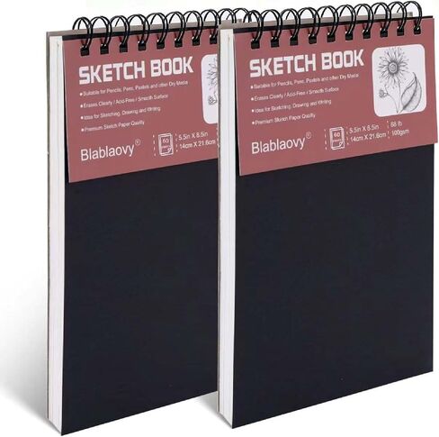 عبوتان من كتاب رسم، دفتر رسم مقاس 5.5 بوصة × 8.5 بوصة مع 100 ورقة (68 رطل/100 جرامًا للمتر المربع)، لوحة رسم للأطفال والكبار والمبتدئين والفنانين - ورق خالٍ من الأحماض (عبوتان) in Kuwait