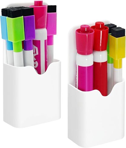2 PCS Magnetic Pen Marker Holder, Magnetic Dry Erase Marker Holder, Magnet Pen Pencil Storage for Fridge, Whiteboard, School, Office, Home, White in Kuwait