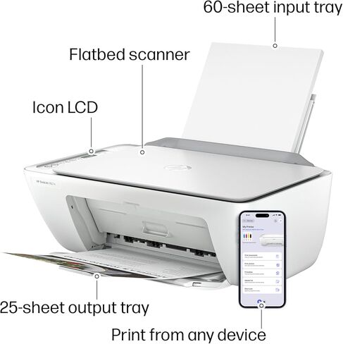 طابعة HP DeskJet 2827e اللاسلكية الكل في واحد نافثة للحبر ملونة، ماسح ضوئي، ناسخة، الأفضل للمنزل، تجربة حبر فورية لمدة 3 أشهر، مُمكّنة بالذكاء الاصطناعي (6W7F5A) (متجددة) in Kuwait