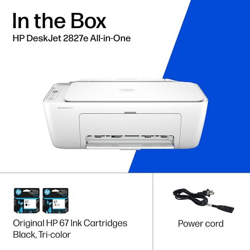 طابعة HP DeskJet 2827e اللاسلكية الكل في واحد نافثة للحبر ملونة، ماسح ضوئي، ناسخة، الأفضل للمنزل، تجربة حبر فورية لمدة 3 أشهر، مُمكّنة بالذكاء الاصطناعي (6W7F5A) (متجددة) in Kuwait