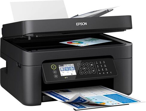 طابعة Epson Workforce WF-2850 الكل في واحد لاسلكية نافثة للحبر ملونة، أسود - طباعة مسح ضوئي ونسخ فاكس - 10 صفحة في الدقيقة، 5760 × 1440 نقطة في البوصة، طباعة تلقائية على الوجهين، 30 ورقة ADF، تنشيط صوتي، كابل طابعة Vertluna in Kuwait