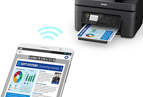 طابعة Epson Workforce WF-2850 الكل في واحد لاسلكية نافثة للحبر ملونة، أسود - طباعة مسح ضوئي ونسخ فاكس - 10 صفحة في الدقيقة، 5760 × 1440 نقطة في البوصة، طباعة تلقائية على الوجهين، 30 ورقة ADF، تنشيط صوتي، كابل طابعة Vertluna in Kuwait