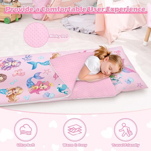 Toddler Nap Mat Sleeping Bag with Removable Pillow, 59" x 24" Kids Roll Up Portable Slumber Mat for Daycare, Kindergarten, Camping – Lightweight, Soft & Easy to Clean for Girls and Boys in Saudi Arabia