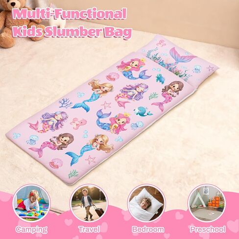 Toddler Nap Mat Sleeping Bag with Removable Pillow, 59" x 24" Kids Roll Up Portable Slumber Mat for Daycare, Kindergarten, Camping – Lightweight, Soft & Easy to Clean for Girls and Boys in Saudi Arabia