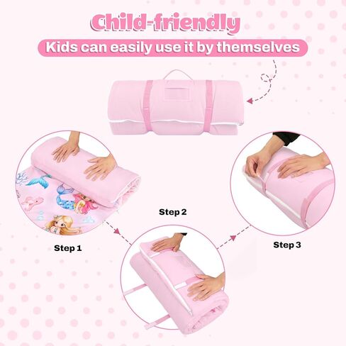 Toddler Nap Mat Sleeping Bag with Removable Pillow, 59" x 24" Kids Roll Up Portable Slumber Mat for Daycare, Kindergarten, Camping – Lightweight, Soft & Easy to Clean for Girls and Boys in Saudi Arabia