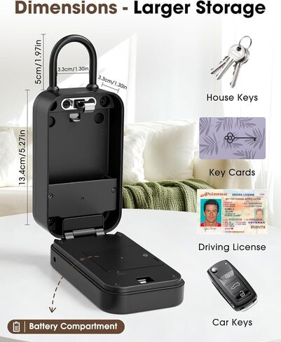 Smart Key Lock Box with Fingerprint, Lock Box for Keys with Code for outside, Combination Lockbox, Key Box Wall Mount, 5 Ways to Unlock IP65 Waterproof in Kuwait