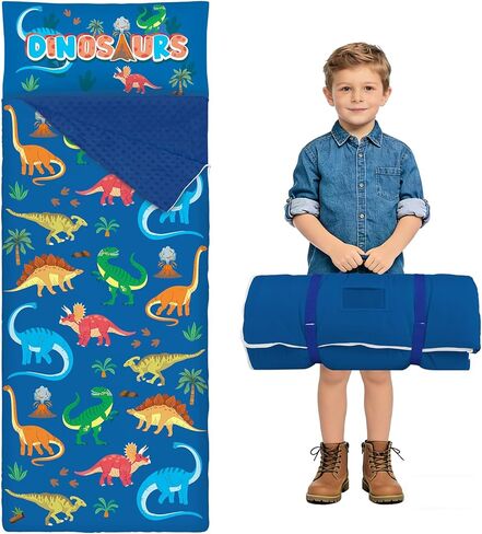 Toddler Nap Mat Sleeping Bag with Removable Pillow, 59" x 24" Kids Roll Up Portable Slumber Mat for Daycare, Kindergarten, Camping – Lightweight, Soft & Easy to Clean for Girls and Boys in Saudi Arabia