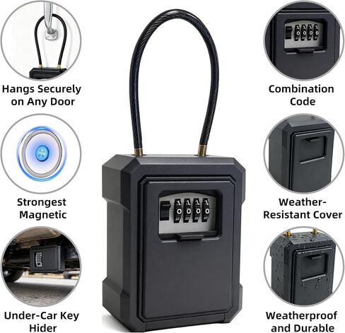 Magnetic Key Lock Box Features a Large N52 Industrial-strength Magnet, Magnet Key Holder with 4-digit Combination Lock for Under Cars, Indoors, Outside in Kuwait