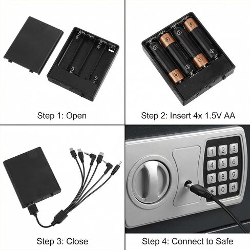 Safe Emergency External Power Supply Box with 6 Connector, External Battery Pack with 2.5mm & 3.5mm Jack Universal Port 4 AA 6V Anti Theft Door Lock Spare Battery Box for Electronic Cabinet Lock Toys in Kuwait