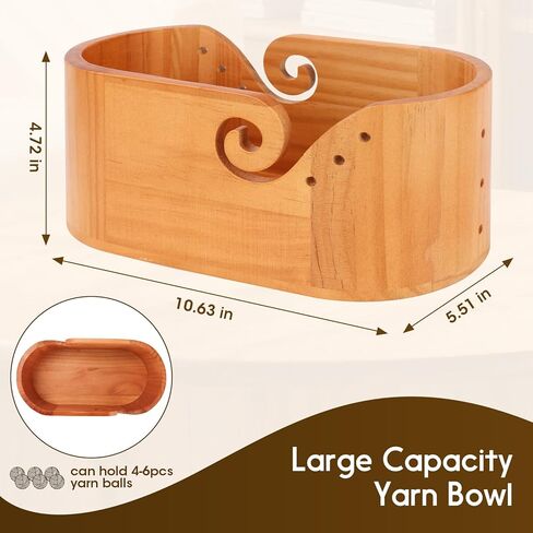 Large Wood Yarn Bowl with Lid, Crochet Yarn Holder with 7pcs Knitting Hooks, No-Tangle Design, Yarn Storage Crochet Bowl Knitting at Home, Café, Park, Craft Gatherings Rectangle in Kuwait