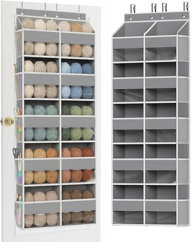 Hanging Yarn Storage Organizer, 5 Tiers Large Capacity Yarn Organizer with 10 Compartments and 10 Side Pockets for Crochet Hook, Over Door Organizer for Knitting Needles, Transparent Yarn Holder, Grey in Kuwait