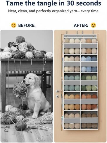 Hanging Yarn Storage Organizer, 5 Tiers Large Capacity Yarn Organizer with 10 Compartments and 10 Side Pockets for Crochet Hook, Over Door Organizer for Knitting Needles, Transparent Yarn Holder, Grey in Kuwait