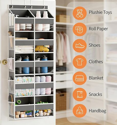 Hanging Yarn Storage Organizer, 5 Tiers Large Capacity Yarn Organizer with 10 Compartments and 10 Side Pockets for Crochet Hook, Over Door Organizer for Knitting Needles, Transparent Yarn Holder, Grey in Kuwait