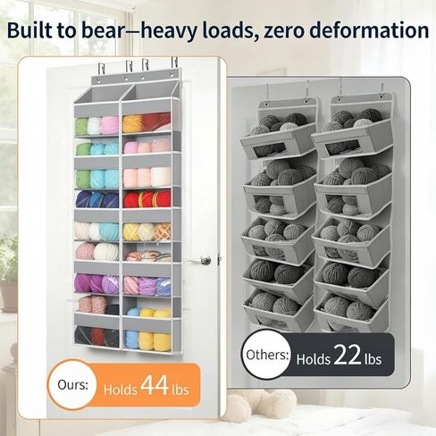 Hanging Yarn Storage Organizer, 5 Tiers Large Capacity Yarn Organizer with 10 Compartments and 10 Side Pockets for Crochet Hook, Over Door Organizer for Knitting Needles, Transparent Yarn Holder, Grey in Kuwait