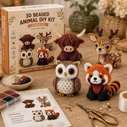 3D Animal Themed Beadwork Kit,2026 New Tiny 3D Beaded Animal DIY Kit, Easy DIY Beading Embroidery for Beginners & Craft Enthusiasts (Style-A) in Kuwait