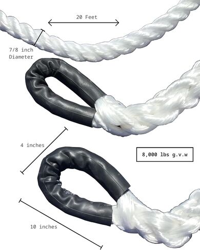 حبل السحب الغربي TR-15 (من شركة Tow Rope) | سمك 7/8 بوصة | قوة الشد 8000 رطل | طول القطع 20 قدم | قسط الانتعاش الحركي البولي بروبلين in Kuwait