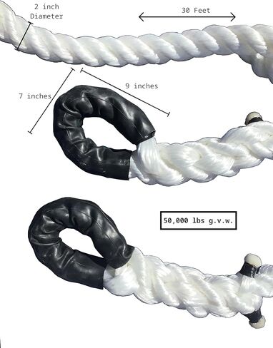 حبل السحب الغربي TR-60 (من شركة Tow Rope) | سمك 2 بوصة | قوة الشد 50.000 رطل | طول القطع 30 قدم | قسط الانتعاش الحركي البولي بروبلين in Kuwait