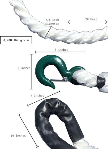 حبل السحب الغربي TR-15 مع خطاف واحد (من شركة Tow Rope) | سمك 7/8 بوصة | قوة الشد 8000 رطل | طول القطع 20 قدم | قسط الانتعاش الحركي البولي بروبلين in Kuwait