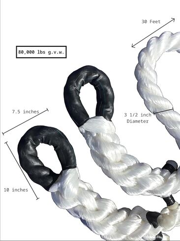 حبل السحب الغربي TR-100 (من شركة Tow Rope) | سمك 3 1/2 بوصة | قوة الشد 80.000 رطل | طول القطع 30 قدم | قسط الانتعاش الحركي البولي بروبلين in Kuwait