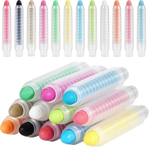 Sidewalk Chalk for Kids, 12 Colors Washable Dustless Chalk with Holders, Round Tip Non-Toxic Colored Chalk for Chalkboard, Blackboard, Easel, Outdoor Art Play Gifts for Toddlers in Kuwait