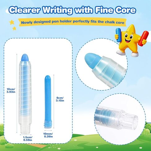 Sidewalk Chalk for Kids, 12 Colors Washable Dustless Chalk with Holders, Round Tip Non-Toxic Colored Chalk for Chalkboard, Blackboard, Easel, Outdoor Art Play Gifts for Toddlers in Kuwait