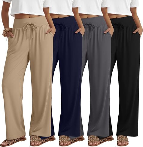4 Pack Women's Lounge Pants, Drawstring Wide Leg Yoga Pants Sweatpants with Pockets Running Workout Legging in Saudi Arabia