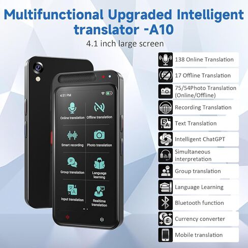 Language Translator Device, 150 Languages Two-Way Instant Translator Device, 4" 1 HD Screen Accuracy Real-time Voice Translation Support Offline&Chatgpt&Record&Photo Translation for Business Travel in Saudi Arabia