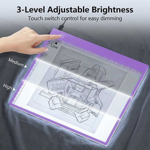 لوحة إضاءة LED رفيعة للغاية بمقياس A4 - صندوق إضاءة خافت بقدرة 5000 لوكس للرسم الماسي والتتبع والرسم - طاولة إضاءة محمولة تعمل بمنفذ USB للفنانين والوشم والرسوم المتحركة - أرجواني in Kuwait