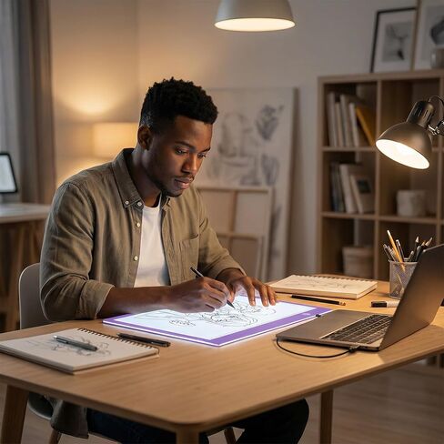 لوحة إضاءة LED رفيعة للغاية بمقياس A4 - صندوق إضاءة خافت بقدرة 5000 لوكس للرسم الماسي والتتبع والرسم - طاولة إضاءة محمولة تعمل بمنفذ USB للفنانين والوشم والرسوم المتحركة - أرجواني in Kuwait