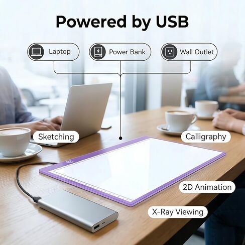 لوحة إضاءة LED رفيعة للغاية بمقياس A4 - صندوق إضاءة خافت بقدرة 5000 لوكس للرسم الماسي والتتبع والرسم - طاولة إضاءة محمولة تعمل بمنفذ USB للفنانين والوشم والرسوم المتحركة - أرجواني in Kuwait