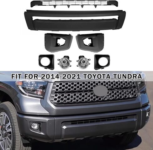 Front Bumper Cover + Lower Grille + Bumper End Caps + Fog Lights With Border Fit For 2014-2021 Toyota Tundra 8pcs front bumoer lower body kit Replacement Accessories in Kuwait