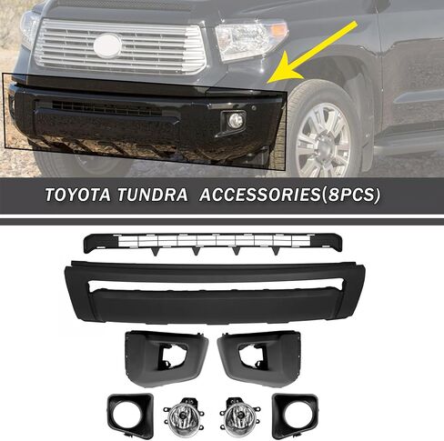 Front Bumper Cover + Lower Grille + Bumper End Caps + Fog Lights With Border Fit For 2014-2021 Toyota Tundra 8pcs front bumoer lower body kit Replacement Accessories in Kuwait