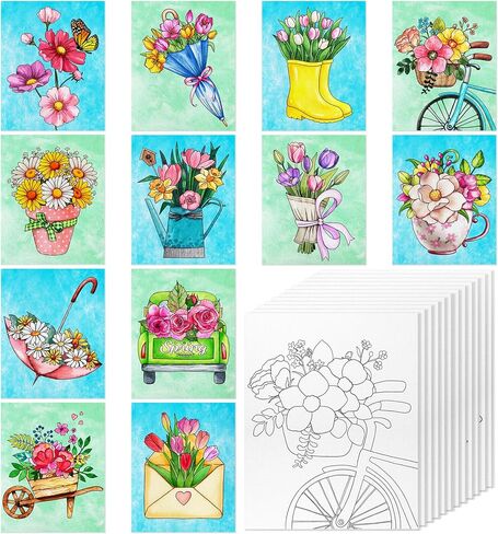 12 Pcs Pre Drawn Canvas to Paint for Adults Kids - 8x10 Inches Pre Printed Framed Canvases Set for Sip and Paint Party, Pre Sketched Canvas for DIY Craft, Home Decors in Saudi Arabia