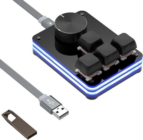 Geekria USB Mini 4-Key + Knob Keyboard, One-Handed Mechanical Gaming Keyboard. Programmable Macro Function RGB Silent Red Axis Mechanical Keyboard, Compatible with Windows Xp/7/8/10/11 and Mac OS in Saudi Arabia