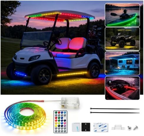 Battery Powered RGB+IC Dream Color Chasing Golf Cart Canopy Roof Lights with Remote, 2 Pack 4FT IP68 Waterproof Addressable Golf Cart Underglow Light Strip for EZGO Yamaha Club Car, Boat, Easy Install in Saudi Arabia